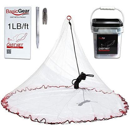 Cast Net, Lead, 3-12ft Radius, 3/8 and 1/4 in Mesh, for Bait Fish | Stainless Steel Swivel, Neoprene Wrist Strap, Repair Kit Included, Storage Box Included - size: 6ft Radius, 3/8" Mesh, 1LB Sinkers