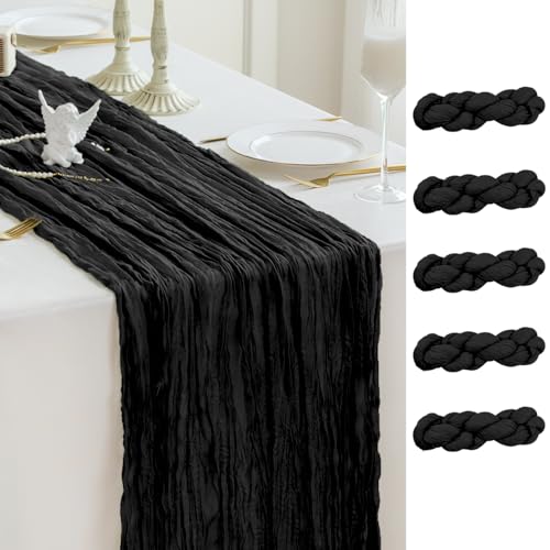 Sioloc Black Cheesecloth Table Runner Fall Autumn Decor for Home 10ft Table Cloth for Wedding Birthday Party Halloween Thanksgiving Decorations - color: Black, size: 5pc
