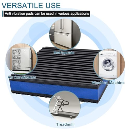 8-Pack Anti Vibration Pads, 4x4x7/8 Inch, EVA Rubber Isolation Mats | Heavy Duty Vibration Isolation Pads for Air Compressos, Conditioner, Treadmill, HVAC Washer Dryer