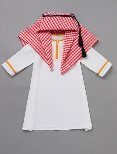 Infant Baby Boys Muslim Newborn Eid Outfits Kaftan Abaya Head Scarf Turban Shemagh Keffiyeh Arabic Dubai Outfits 3PCS - color: White Yellow Zip, size: 3-6 Months