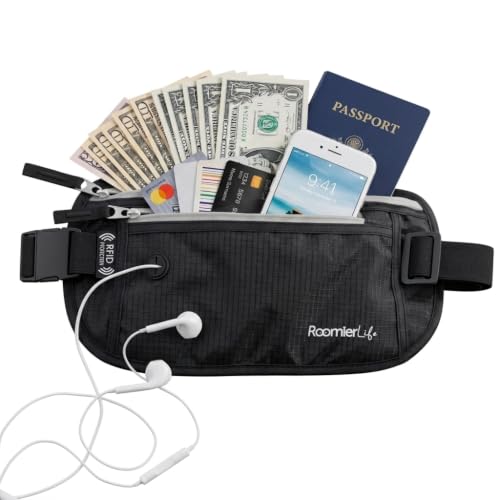 RFID Blocking Passport Holder Travel Pouch for Men & Women - Hidden Money Belt with Anti-Theft Locking Zipper, Slim Waterproof Waist Wallet for Cash, Credit Cards, Passport & Travel Documents (Onyx) - color: Onyx