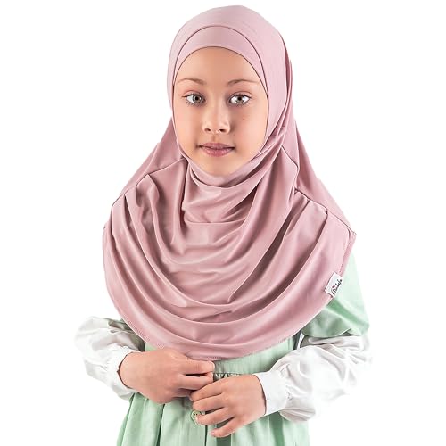 Modefa Islamic Girl Child Practical Amira Hijab Two Piece Muslim Scarf & Bonnet - Instant Easy Hijab - color: Blush Pink