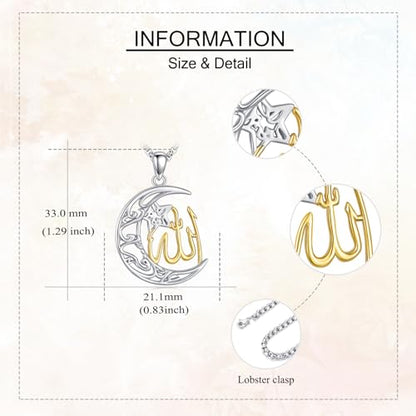 YAFEINI Allah Necklace Sterling Silver Islamic Pendant Arabic Jewelry for Women Mom