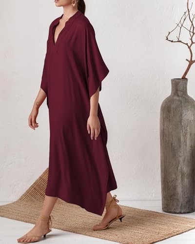 Bsubseach Women Kaftan Dresses Caftan Maxi Dress Swimsuit Cover Up Moomoo - color: B-jujube Red