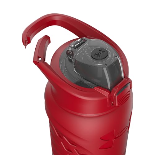 Under Armour 24Oz Stainless Steel Water Bottle, Insulated, Carabiner Easy Carry Hook, Leak Proof, Kids & Adults, All Sports, Gym - color: Solid Red