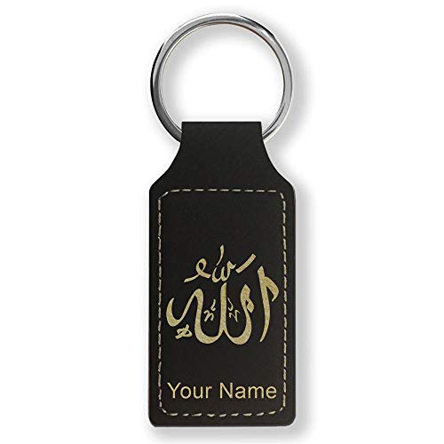 LaserGram Rectangle Keychain, Allah 1, Personalized Engraving Included (Black with Gold) - color: Black With Gold