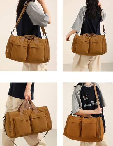 ZUEVI Gym Duffel Bag for Men Women with Shoe and Wet Compartment Lightweight Foldable Carry On Sports Travel Bag for Training Yoga Weekender(Brown) - color: Brown