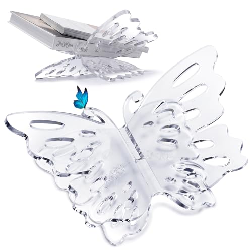 Butterfly Shaped Acrylic Book Stand for Reading, Perfect As A Cook Book Stand for Kitchen Counter Or Book Display Stand, Ideal for Hold Bibles, Magazines Or Art Books,12" x 7" x 5.2" - style: with laser logo
