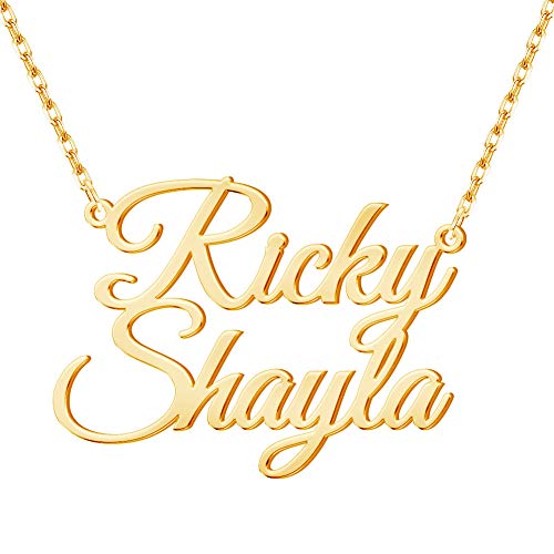 Custom Name Necklace Personalized, 18K Gold Plated Customized Nameplate Necklace Dainty Jewelry Gift for Women, Bridesmaid - color: Double Name Necklace