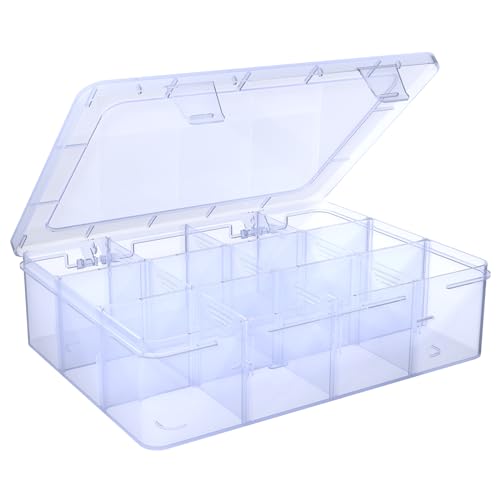 SRNYJAO Plastic Organizer Box, 12 Grids Tackle Box Organizer Compartment | Clear Compartment Container Storage for Washi Tapes Beads Crafts Jewelry Fishing Tackles, 8.8" L x 6.4" W x 2" H - color: clear, size: Large 12 Grids