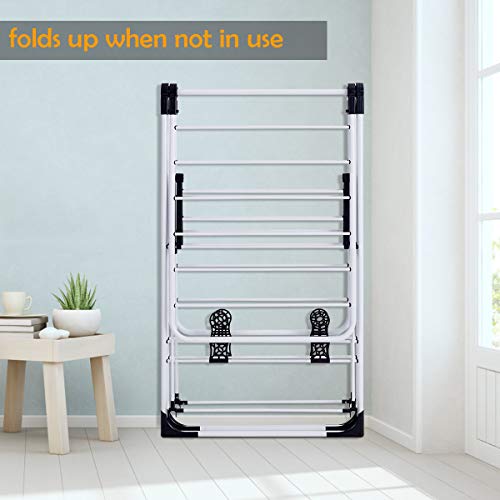 GOFLAME Steel Clothes Drying Rack with Adjustable Wings, Foldable Gullwing Collapsible Laundry Drying Rack with Shoe Holder and Shelves, Space Saving Drying Rack for Underwear, Socks, Pants - size: 54.5" x 22" x 36.5"