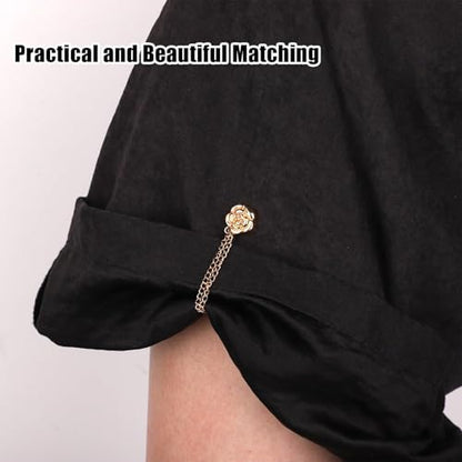 3 pcs Magnet Clothing Pins, Metal Magnetic Clothing Clips with Chain Multi-Use Strong Magnet Pin Magnetic Button Clips for Fixing Hem of Hijab Clothes Long Pants Legs Sleeves of Shirts(Flower Style)