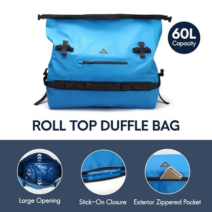 Haimont IPX7 Waterproof Roll-Top Dry Duffel Backpack | 60L/90L Sizes, 500D Tarpaulin, Welded Seams, Mesh Pockets, Boating & Kayaking - color: Blue, size: 60L