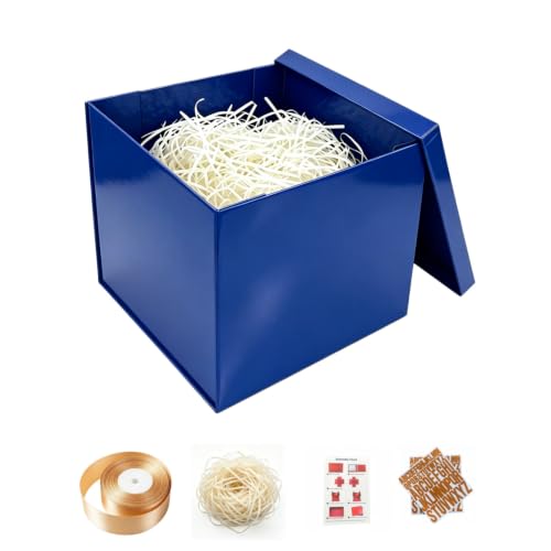 PACKGILO Blue Gift Box with Lid 10x10x8 Inches Blue Box 2 Pack - color: 10X10X8Inch-Blue-Pack of 2