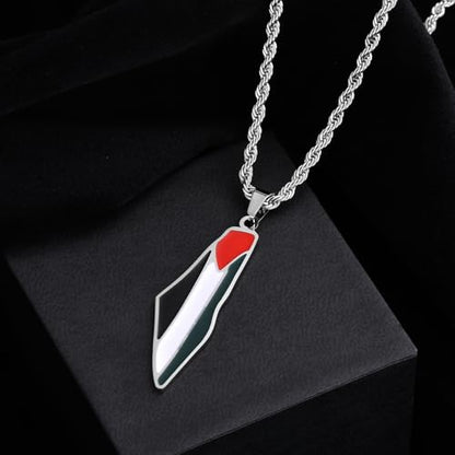 Palestine Map Pendant Necklace, Stainless Steel Chain, Multicolor，Peace Pendant - color: Silvery-1.5in