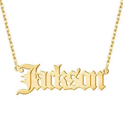 Custom Name Necklace Personalized, 18K Gold Plated Customized Nameplate Necklace Dainty Jewelry Gift for Women, Bridesmaid - color: Old English Name Necklace