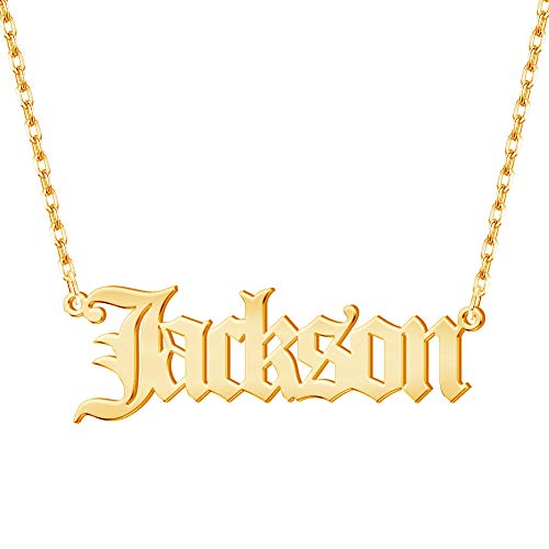 Custom Name Necklace Personalized, 18K Gold Plated Customized Nameplate Necklace Dainty Jewelry Gift for Women, Bridesmaid - color: Old English Name Necklace