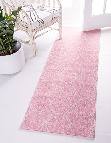 Unique Loom Trellis Frieze Collection Area Rug - Geometric (2' x 6' 1" Runner Light Pink/Ivory) - color: Light Pink/Ivory, size: 2' x 6'1" (Runner)