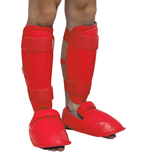 WESING Karate shin and Instep Guard Karate Gloves Approved by WKF - color: red, size: Small