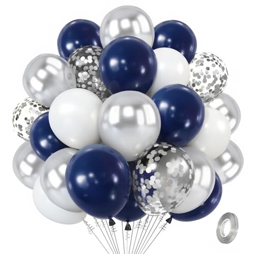 Zesliwy Navy Blue White Silver Balloons Kit, 50pcs 12 In, Latex, Party - color: Blue White Sliver