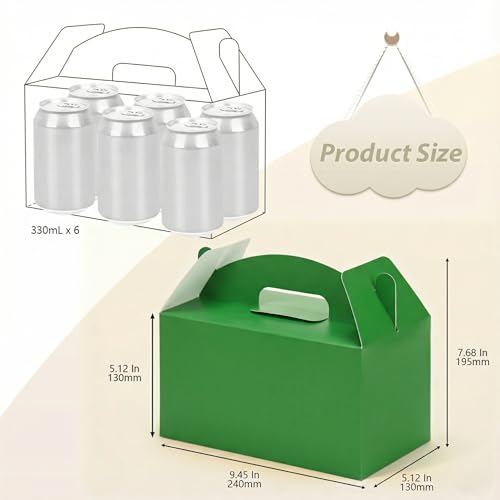 Papertide Green Gable Box with Handles, 30 Pack 9.45×5×5 inch Sturdy Colorful Cardstock treat Boxes for Christmas Birthday Party Favors, Premium Presentation Boxes with Lids - color: Green