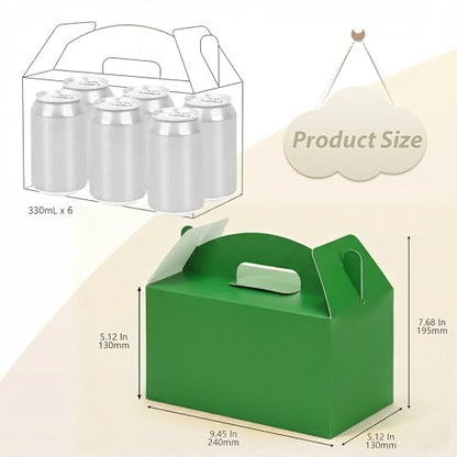Papertide Green Gable Box with Handles, 30 Pack 9.45×5×5 inch Sturdy Colorful Cardstock treat Boxes for Christmas Birthday Party Favors, Premium Presentation Boxes with Lids - color: Green