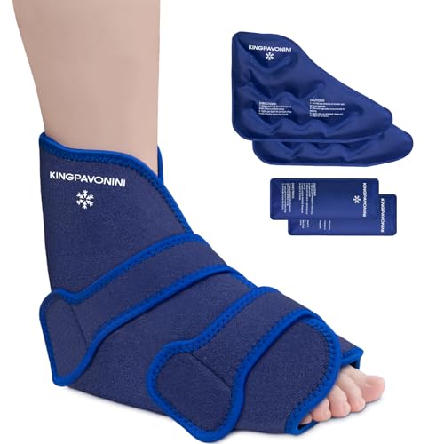 Ankle Foot Ice Pack, Standard Size, Blue, 1 Wrap + 4 Gel Packs | 30-Min Long-Lasting & Leakproof, Full Coverage for Feet Pain Relief, Hot & Cold Therapy, Insertable Ice Packs, Easy-to-Wear - size: Standard, style: Blue (1 Wrap+4 Gel Packs)