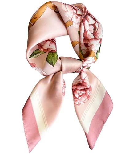 Dailyacc Hair Bandanas Scarf For Women Lightweight Fashion Neck Silk Satin Head Scarves For Sleeping Handbags Scarf - color: 22-pink Flowers/27.5*27.5in