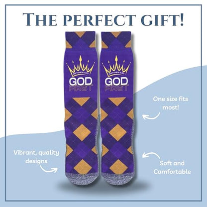 Men's – Christian Crew Socks for Men with Scripture | Moisture-Wicking | Easter Gift Idea - color: God First (Matthew 6:33)