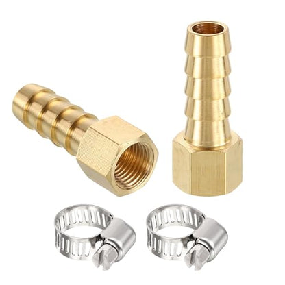HARFINGTON 2pcs 5/16" to 1/8" NPT Female Brass Hose Barb Fitting Metals Splicer Mender with 2 Pieces Stainless Steel Hose Clamps for 3D Printing, Air Compressor, CNC Machine, Dies - size: 5/16" Barb To 1/8" NPT Female with Clamp