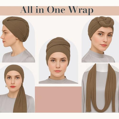 Premium Bamboo Jersey Hijab Scarves -Turban Head Wraps for Women, Fashion Headbands Long Plain Muslim Shawls - color: Beige