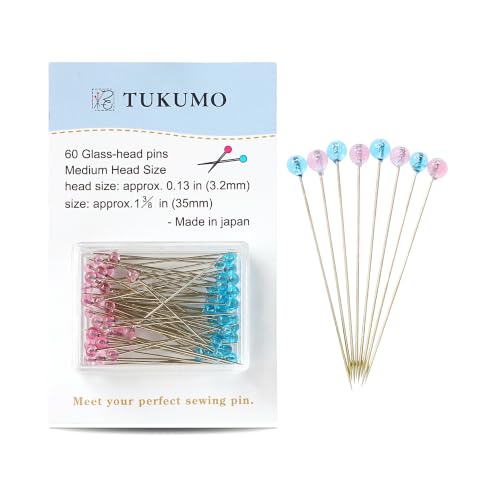 TUKUMO(つくも) Glass Head pins 1.38 inches 60PCS Sewing Pins for Fabric,Dressmaking Marking pins,for Sewing Crafts Made in Japan,Translucent Light Blue Translucent Pink(Medium Ball) - size: 0.022 inches × Length1.38 inches(Medium Ball)