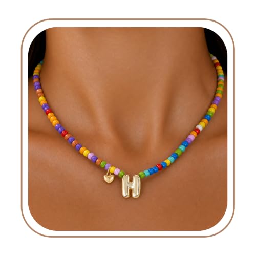 Colorful Initial Necklaces Fashion Stuff 18K Gold Plated Letter A-Z - color: H