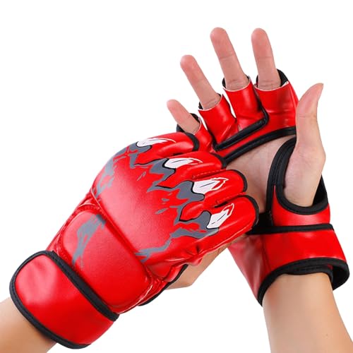 MMA Sparring Gloves for Men Women, Open Palm Training Boxing Gloves for Grappling, Kickboxing, Muay Thai, Punch Bag, Taekwondo, Martial Art, Fighting, Karate Mitts(Red)