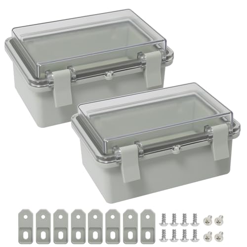 ABS Plastic Dustproof Waterproof IP65 Junction Box Hinged Shell Universal Electrical Project Enclosure Gray, with PC Transparent Clear Cover 5.9 x 3.9 x 2.8inch(150 x100 x70mm), 2 Pack - size: 5.9" x 3.9"x 2.8" (2pc)
