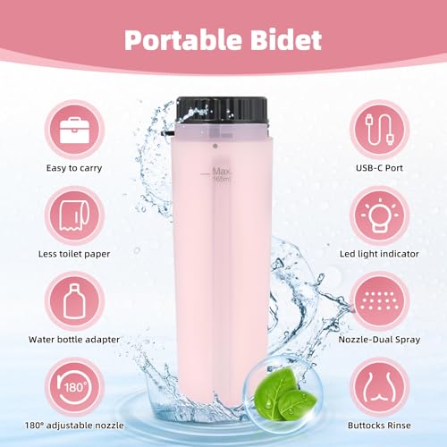 Hibbent Portable Bidet for Travel, High Pressure Handheld Electric Sprayer, Rechargeable Travel Bidet for Women & Men, Personal Hygiene Cleaning, Soothing Postpartum Care, Pink - color: Pink
