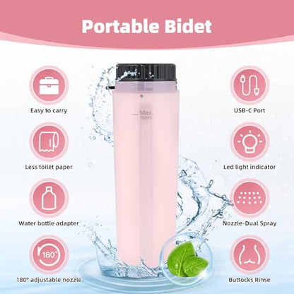 Hibbent Portable Bidet for Travel, High Pressure Handheld Electric Sprayer, Rechargeable Travel Bidet for Women & Men, Personal Hygiene Cleaning, Soothing Postpartum Care, Pink - color: Pink
