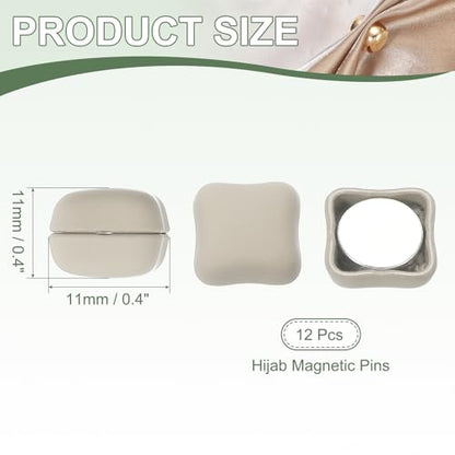 Hijab Magnetic Pins, Strong Hijab Pins Square Magnetic Buttons Pinless Headscarf Clips - Fitting for (Clothing - Dress - Scarf - Women) 12 Pack & 0.4 in & Khaki - color: Khaki