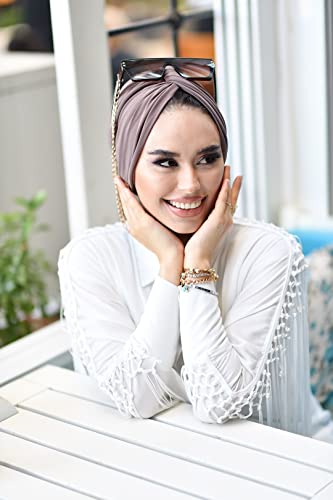 para life Knot Turbans for Women, Breathable Instant Turban|Standard Size Cotton|Pre-tied Scarf, Hijab Cap&Undercap - color: Dark Mink