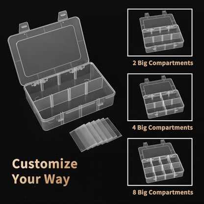 QUEFE 4 Pack 8 Grids Bead Organizers and Storage Tackle Box Organizer Plastic Organizer Box with Removable Dividers or Candies Snacks Electronics Jewelry Small Parts - size: 4pcs