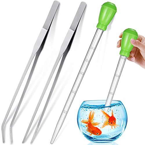 Weewooday 2 Pieces Aquarium Coral Feeder with 2 Pieces Stainless Steel Feeding Long Tweezers Syringe Spot Coral Feeder Reptile Feeding Tools for Aquatic Plant Reef Anemones Lionfish (Green, Silver) - color: Green, Silver