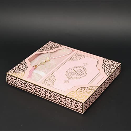 Muslim Prayer Rug, Elegant Full Arabic Thermo Leather Quran(9.4 * 6,6 inch / 24 * 17 cm) Beads I Perfect Islamic Gift I Suitable for Men, Women, Kids I Luxury Gift | Islamic Ramadan Eid Gifts - color: Pink