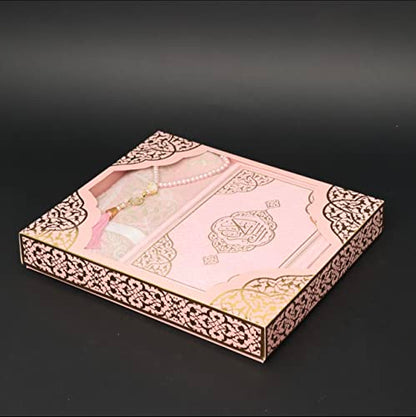 Muslim Prayer Rug, Elegant Full Arabic Thermo Leather Quran(9.4 * 6,6 inch / 24 * 17 cm) Beads I Perfect Islamic Gift I Suitable for Men, Women, Kids I Luxury Gift | Islamic Ramadan Eid Gifts - color: Pink