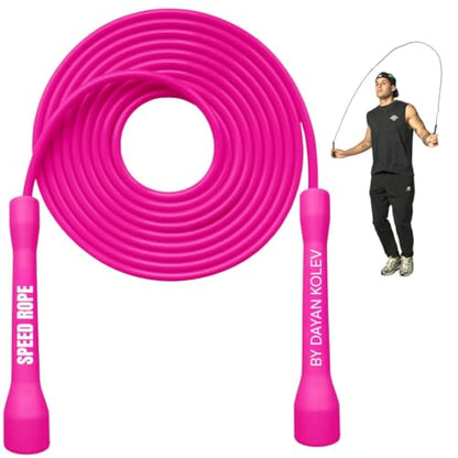 Swissskip Speed Jump Rope by Dayan Kolev, 5mm PVC Skipping Rope, Great for Beginners and Advanced Athlets, Designed for Fitness, Cardio, Boxing & CrossFit, Adjustable length with Unbreakable Handles - color: Pink