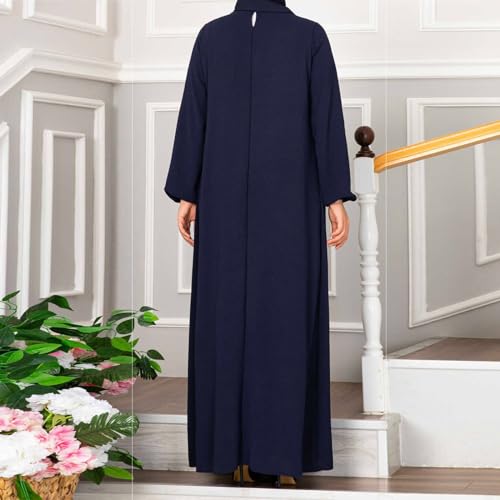 Ruziyoog Muslim Prayer Dress for Women Abaya Solid One-Piece Hoodie Abaya Dress Full Length Dresses Islamic Dubai Jilbab - color: Blue, size: XX-Large