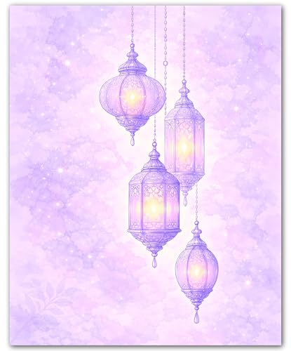 ZUKIY Islamic Wall Art - Soft Lavender Lanterns - Muslim Wall Decor for Living Room - Islamic Home Decor - 8x10 Unframed Poster - color: Soft Lavender Lanterns