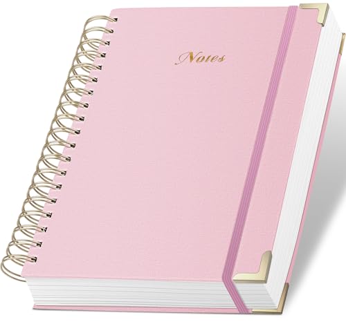 Spiral Notebook Journal, 328 Pages Linen Hardcover College Ruled Notebook, Lined Thick Journals for Women Men, A5 Thick Spiral Journal for Writing, 100GSM Paper, Cute Notebooks for Work School - color: A-Notes-Pink, size: A5(5.8INCH×8.3INCH)