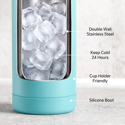 Fijinhom 18oz Insulated Stainless Steel Water Bottle, Wide Mouth Double Wall Vacuum, Silicone Straw, Sweat & Leak Proof, BPA Free Insulated Water Flask for Travel, Keep Cold 24h Hot 12h, Sky - color: sky, size: 18 Ounces