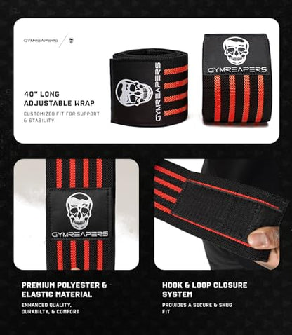 Gymreapers Weightlifting Elbow Wraps (1 Pair) - Flexible 40'' Elbow Compression Strap & Joint Support Brace - for Bench Press, Powerlifting, and Pressing - color: Red