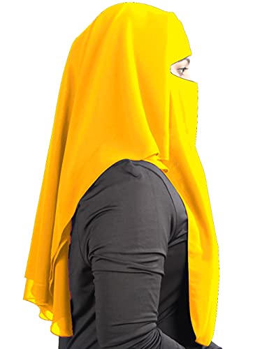 MyBatua 3 Layers Saudi Niqab In Breathable Georgette, Wholesale Price, 1pc Face Veil NQ-003 - color: Yellow